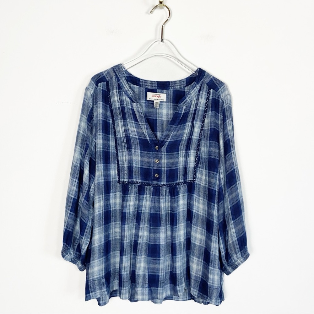 Wrangler Plaid Popover Top Blouse Blue 3/4
Sleeve size L Western Boho